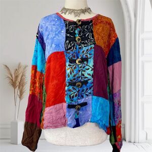Vintage Colorful Retro Boho Hippie Patchwork Celestial Whimsical Jacket S / M